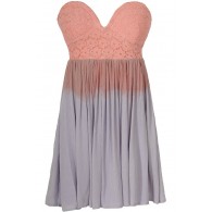 Cotton Candy Ombre Strapless Lace Bustier Dress in Pink/Purple